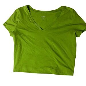 Wild Fable Lime Green V-Neck Crop Top Short Sleeve Tee Womens XL Neon Bright